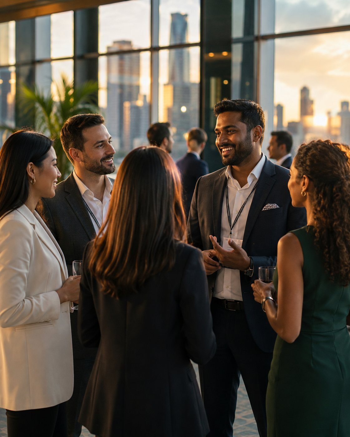 Business leaders in conversation at a premium Saphalam networking event